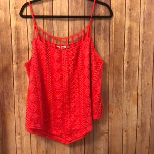 Bright orange lace overlay top